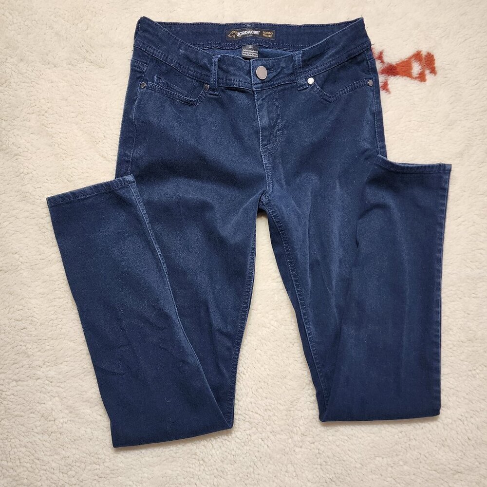 JORDACHE Skinny Chinos Pants 4 (28 x 29) Blue Dark Wash Stretch Mid Rise Rayon